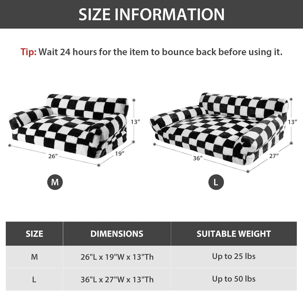 Cat Couch & Dog Couch Bed, Pet Sofa for Small Pet, Cute Cat Sofa, Checkered Dog Bed with Washable Cover (Black&White)