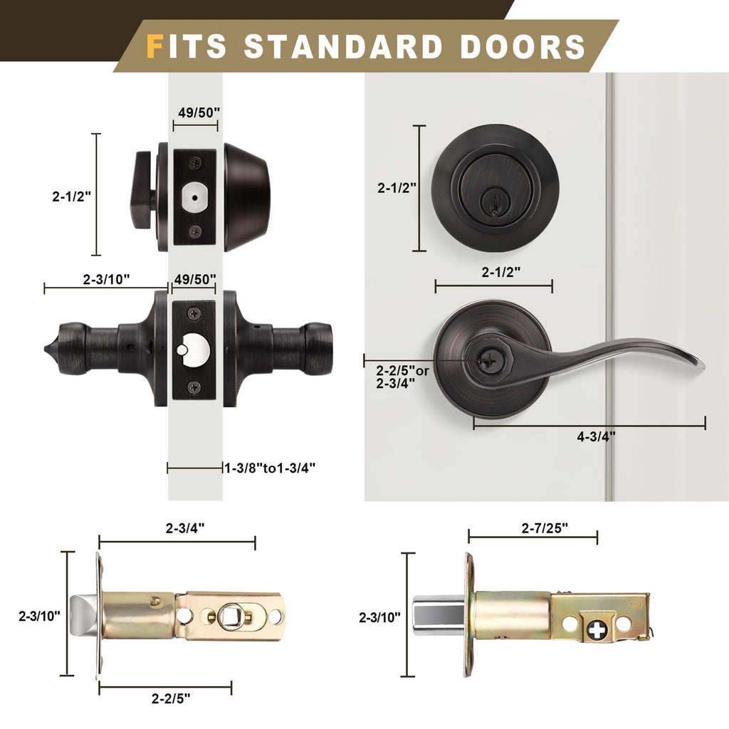 1 Pack Front Door Lockset with Single Cylinder Deadbolt, Oil Rubbed Bronze Door Lever Deadbolt Keyed Front Door Lock