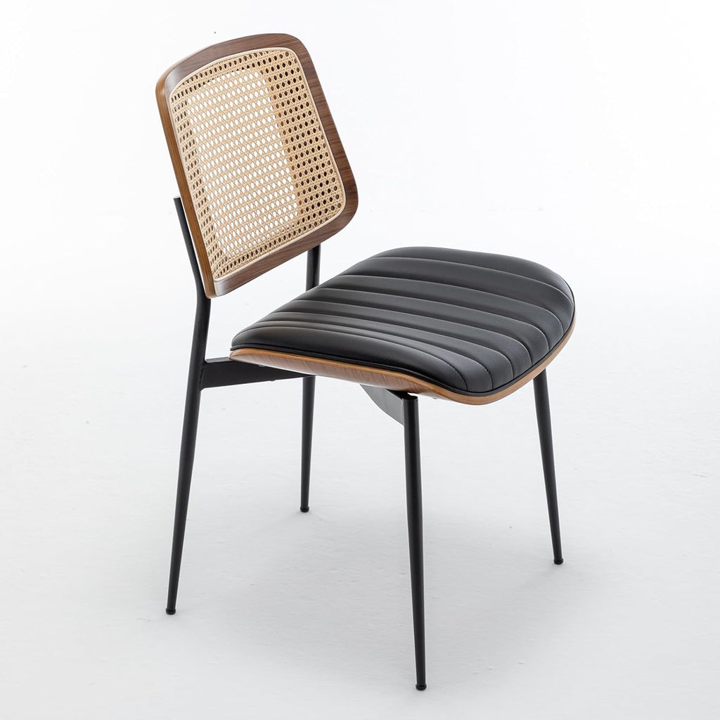 Dining Chairs Set of 2 Mid Century Modern Retro Faux Leather Kitchen Chairs with Walnut Bentwood Upholstered