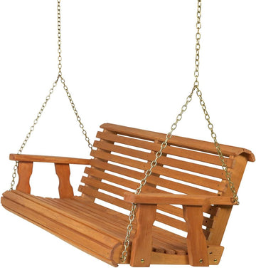 Casual Heavy Duty 700 Lb Capacity Porch Swing (5 Foot, Cedar Stain) - Wooden Outdoor Roll Back Swing with Hanging