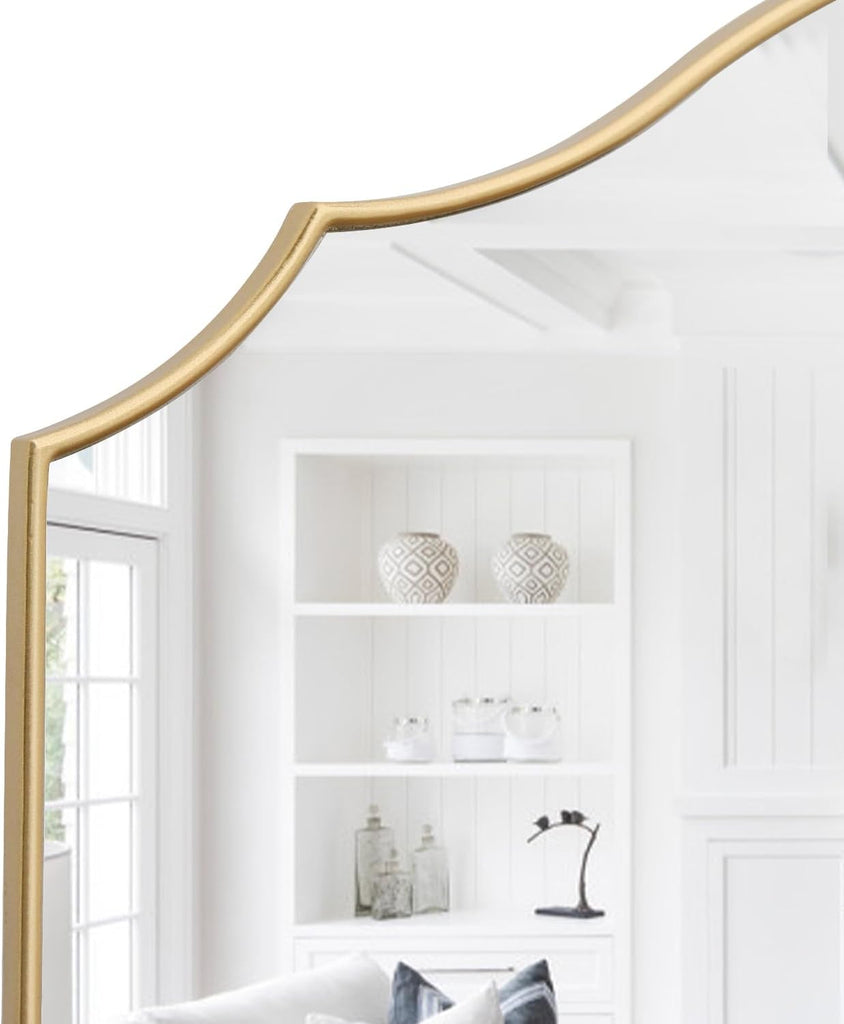 Gold Scalloped Wall Mirror: 40"x29" Large Modern Minimalist Bathroom Mirror - Decorative Vanity Arched Mirrors for