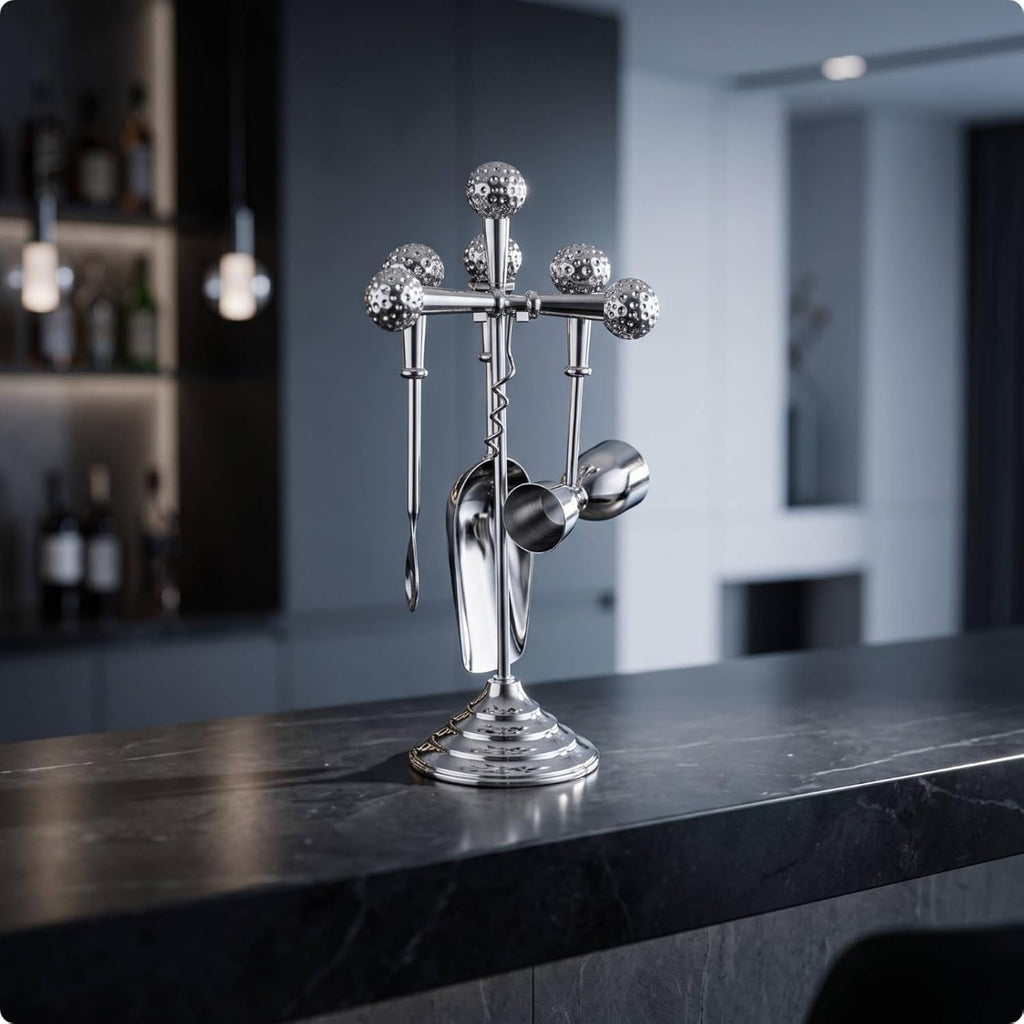 Industrial Barware Bar Tool Holder Organizer Rack Stand Stainless Steel Freestanding Design with Stable Round Base - Set of 4