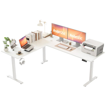 75 x 61 Inch L Shaped Electric Standing Desk, White