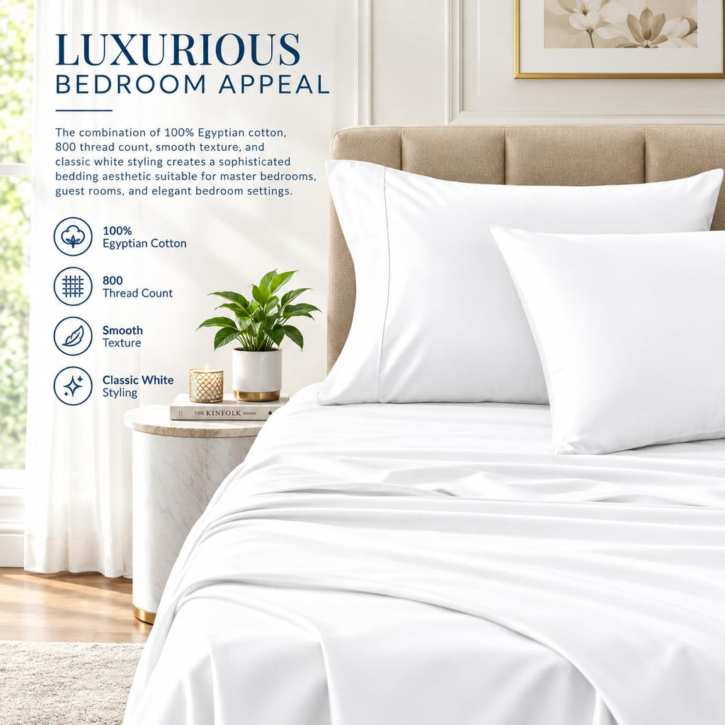 100% Egyptian Cotton Sheet Set 4-Piece 800 Thread Count White Queen