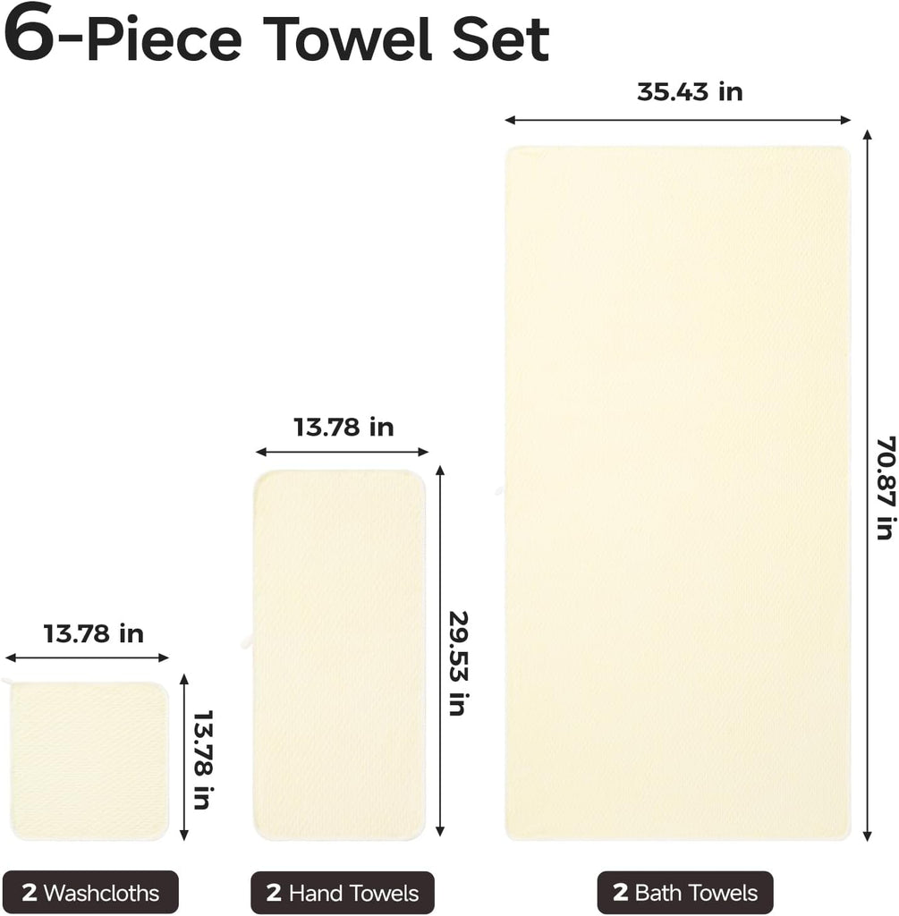 Microfiber Towel Set of 6, Yellow | Ultra-Soft & Oversized, Absorbent & Quick-Drying | 2 Bath Sheets, 2 Hand Towels &