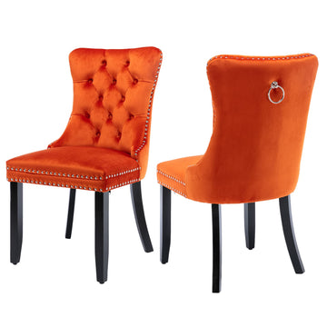 Velvet Upholstered Dining Chairs Set of 2, Wingback Armless Side Chairs Button Tufted with Solid Wood Legs Dining