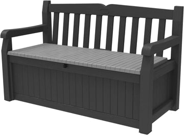 Solana 70 Gal Outdoor Storage Bench and Pool Accessories | Grey, Resin, Seating, Weatherproof, Lockable, Durable