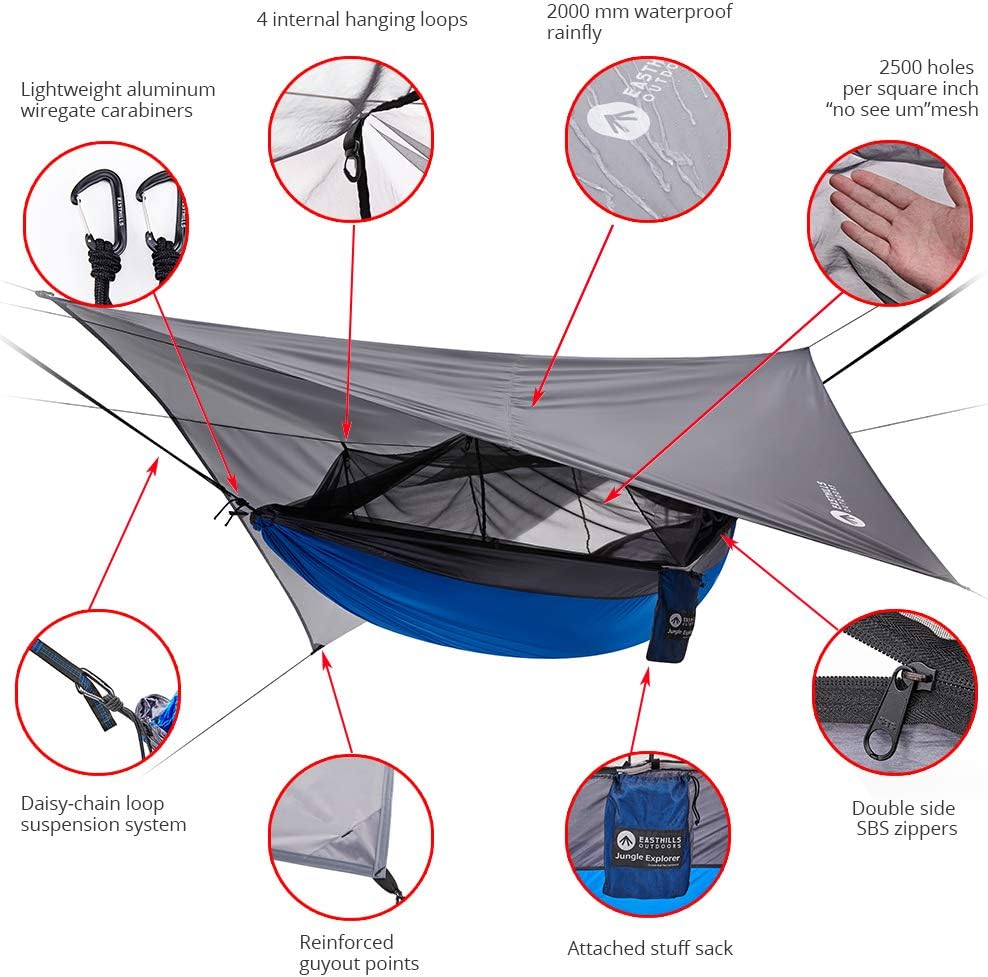 Jungle Explorer 118" x 79" Double Camping Hammock Lightweight Rip-Stop Parachute Nylon 2 Person Hammocks with
