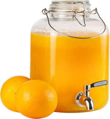 Glass Drink Dispenser for Parties, 1 Gallon Beverage Dispenser with Spigot and handle,Glass Water Dispenser, Juice - Set of 48