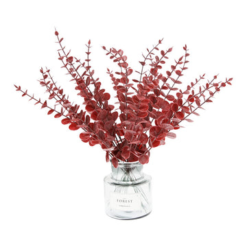 Real Touch Leaf Artificial Eucalyptus Stem Faux Eucalyptuses Wedding Bouquet Centerpiece Home Decor (26, Red)