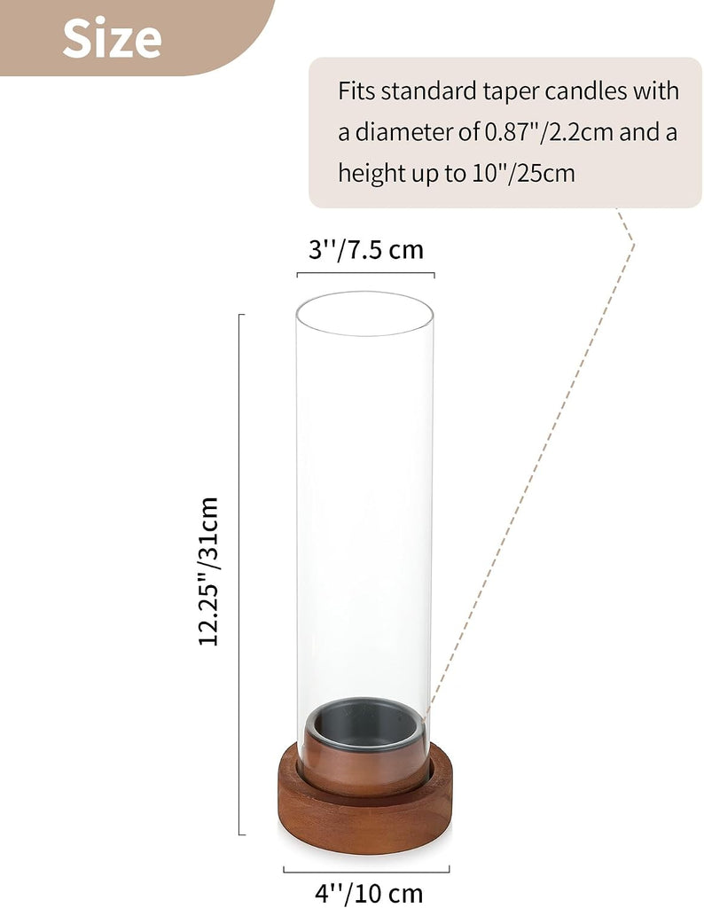 Hurricane Glass Candle Holders with Wax Catchers, Dripless, Set of 2 | Metal Bobeches Catch Drips, Clear Chimney
