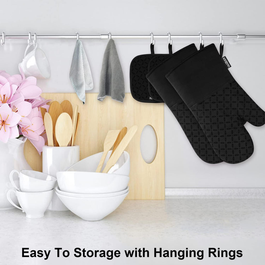 Oven Mitts and Pot Holders 6pcs Set, Kitchen Oven Glove High Heat Resistant 500 Degree Extra Long Oven Mitts and