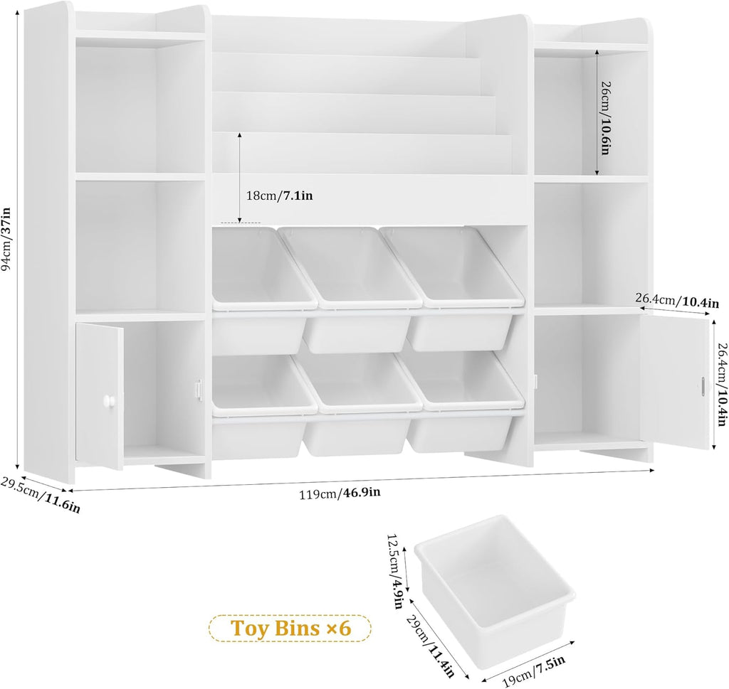 Toy Storage Organizer with 6 Toy Bins & 4 Tier Kids Bookshelf | Toy Organizer with 6 Cubbies, Kids Toy Organizers and
