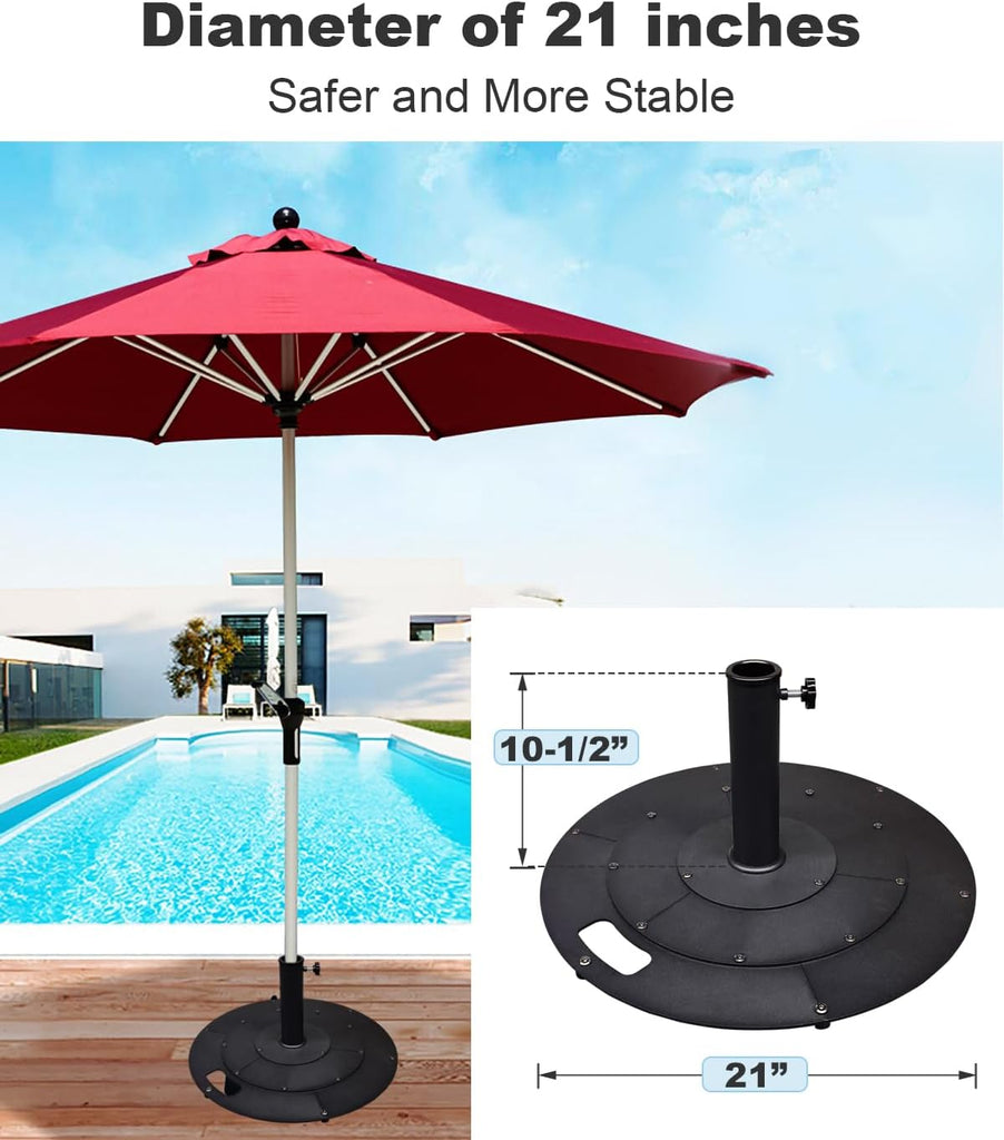 21 Inches Metal Umbrella Base with 2 Adapters for 1-¼" or 1-½" Umbrella Poles