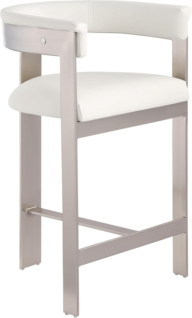 738Cream-C Romeo Collection Modern | Contemporary Counter Stool with Soft Cream Vegan Leather, Brushed Chrome Metal