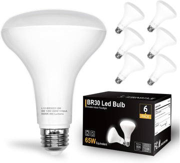 BR30 LED Light Bulbs Indoor Flood Light, 6Pack 5000K Daylight White LED Bulb 65W Equivalent, Dimmable, E26 Base
