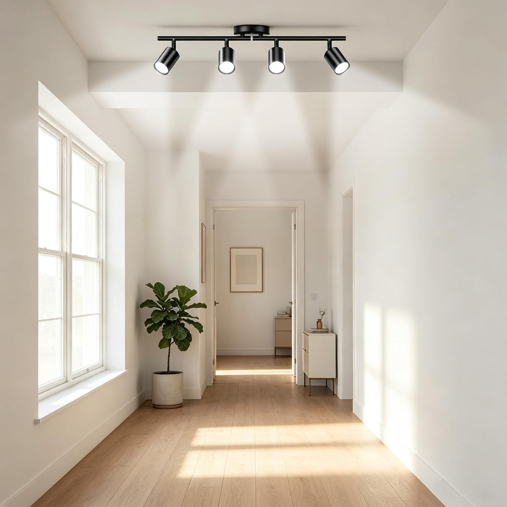 4 Light Track Lighting Kit, 23.6" 4 Way Ceiling Spotlights Fixture