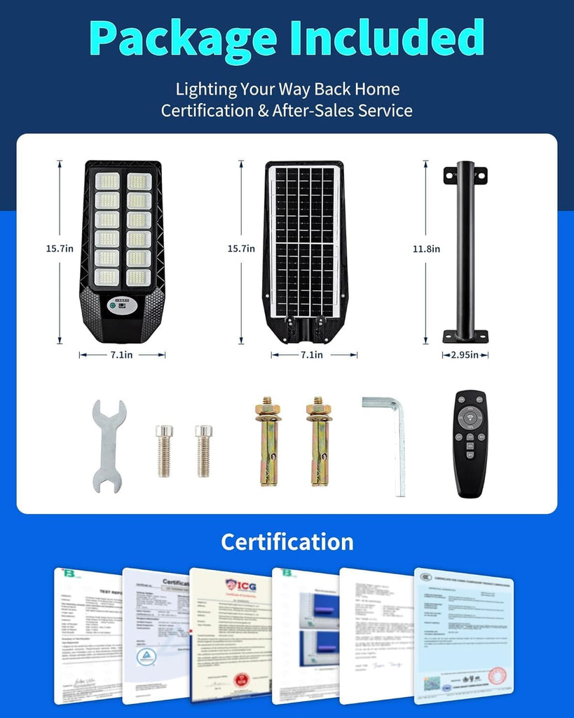 1-Pack 5000W Solar Powered Outdoor Motion Sensor Street Light | IP66 Waterproof 6500K Dusk to Dawn 20000 Lumens LED