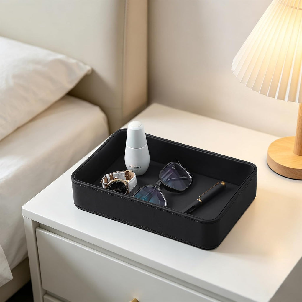 Valet Tray for Men, PU Leather Catchall Tray Nightstand Organizer