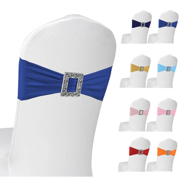 100 PCS Spandex Chair Sashes, Royal Blue Elastic Stretch Dining Chair Slipcovers with Buckle Slider for Wedding Party
