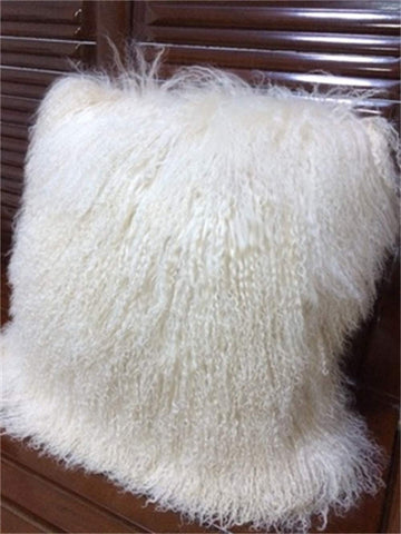 Mongolian Lamb Fur Throw Pillow Cover (16'' x 16'', White) Real Fur Decorative Cushion Cover Pillow Case Bedroom