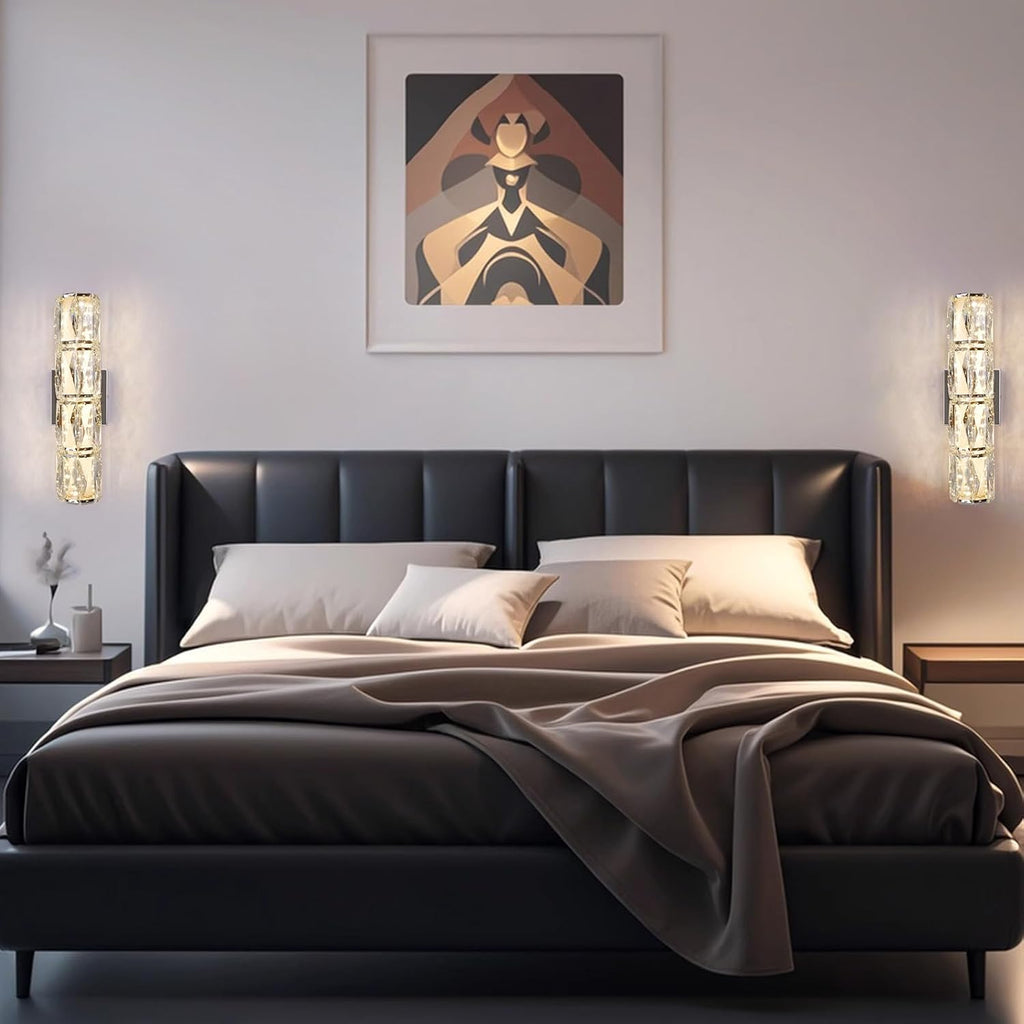 Luxury Chrome Crystal Wall Sconces, Modern Indoor Dimmable Wall Light Fixture with Remote Control, LED K9 Crystal