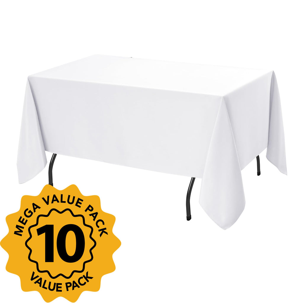 10-Pack White Tablecloths for Rectangle Tables, 60 x 120 Inches