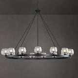 Black Wagon Wheel Chandelier, 59 Inch Black Chandeliers with Unique Glass Shade, 15-Light Crystal Large Wagon Wheel Chandeliers for Dining Room, High Ceiling Round Chandelier for Living Room, Foyer A126-B0DT4BJW9N
