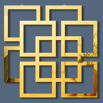 Wall Mount Home Mirror, 2 Pieces Silver Square Decorative Mirror , 11.8 x 11.8 Inches(Gold,Mirrored)