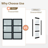 72x80 Sliding Closet Door, 3-Panels Preassembled Frosted Glass Door Panel with Hardware Kits & Match