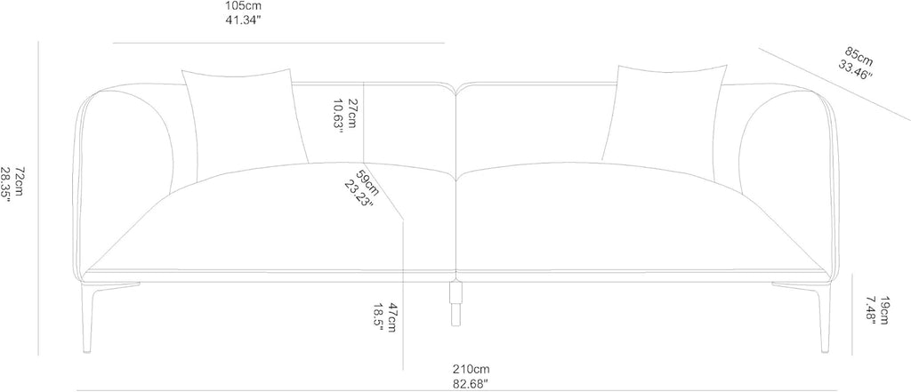 82.68" Modern Sofa, 3-Seater Deep Seats Tuxedo Couch, Boucle Sofas with 2 Pillows