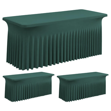 Hunter Green Spandex Table Clothes for 8 Foot Rectangle Tables, 2 Pack Wrinkle Free Rectangle Table Cloth 8ft Stretch