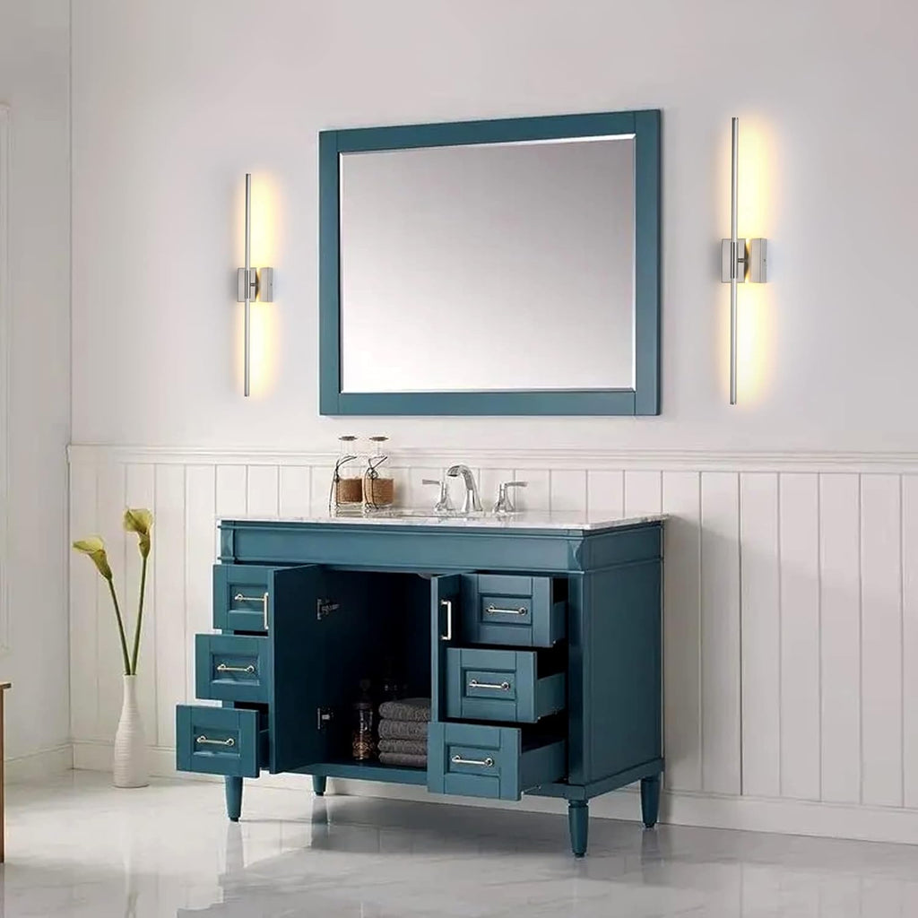 Modern Minimalist LED Bathroom Sconce, Brushed Nickel, 27.8" x 4.3" x 3.4"