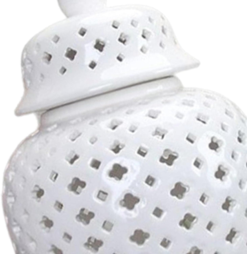 Ceramic Ginger Jar Display Lattice Hollow Vase Temple Storage Handicraft Ornament for Desktop Office Countertop Decor