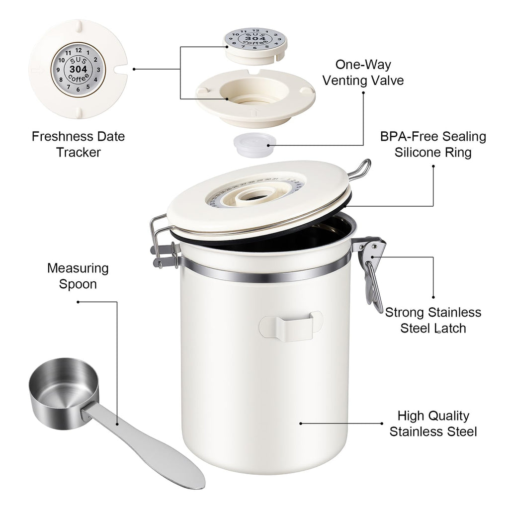 22OZ Airtight Stainless Steel Coffee Canister with Date Tracker