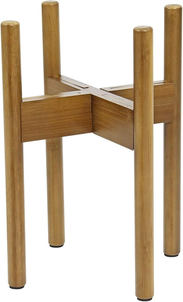 Adjustable Plant Pot Stand, 22-28.5cm Bamboo Wood Tall Plant Holder for Indoor Outdoor Use, Modern Mid Century
