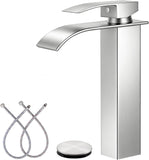 Brushed Nickel Vessel Sink Faucet, Tall Waterfall Bathroom Faucet