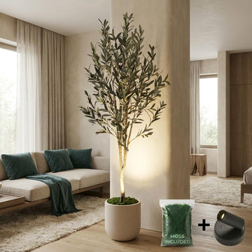 6ft Artificial Matte Olive Tree with 15" Tall Planter & Wireless LED