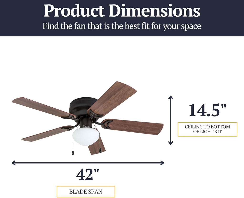 Alvina Traditional 42 Inch Ceiling Fan with Light, LED Flush Mount Ceiling Fan, Indoor Fan with 5 Blades