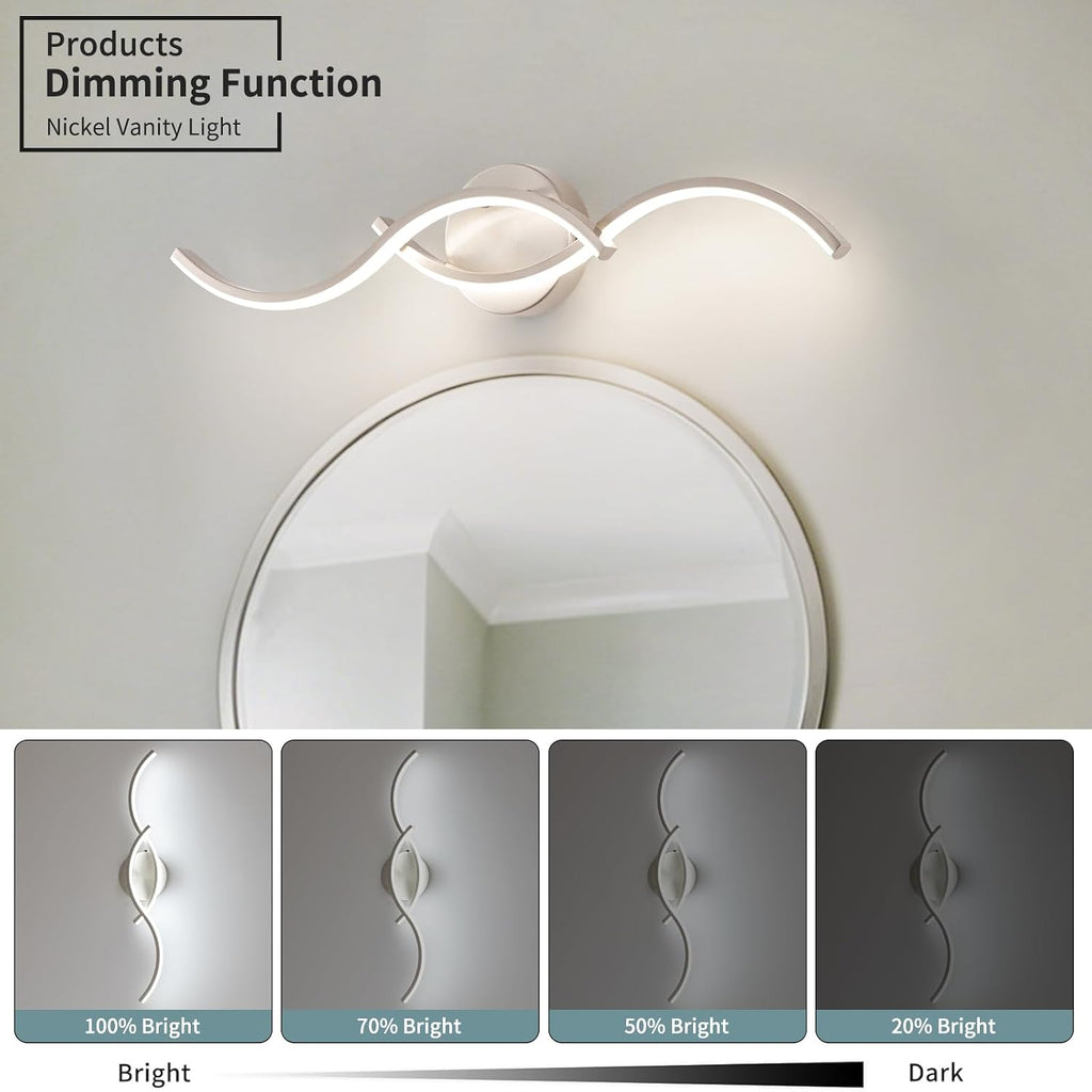 Brushed Nickel Curved 5CCT Bathroom Vanity Light Fixture Over Mirror, 23.62 inch Modern LED Wall Lamp Dimmable