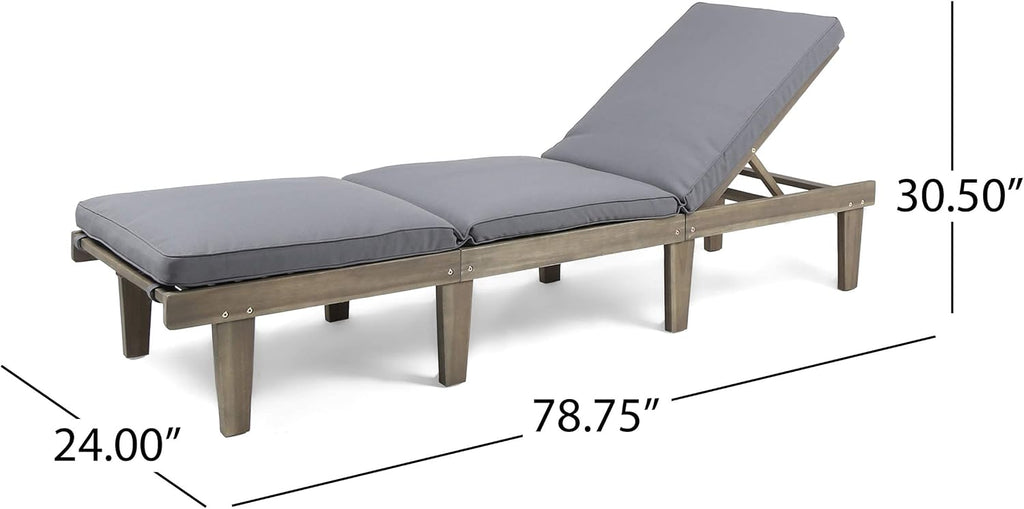 Outdoor Acacia Wood Chaise Lounge (Set of 2), Grey Finish/Dark Grey Cushion