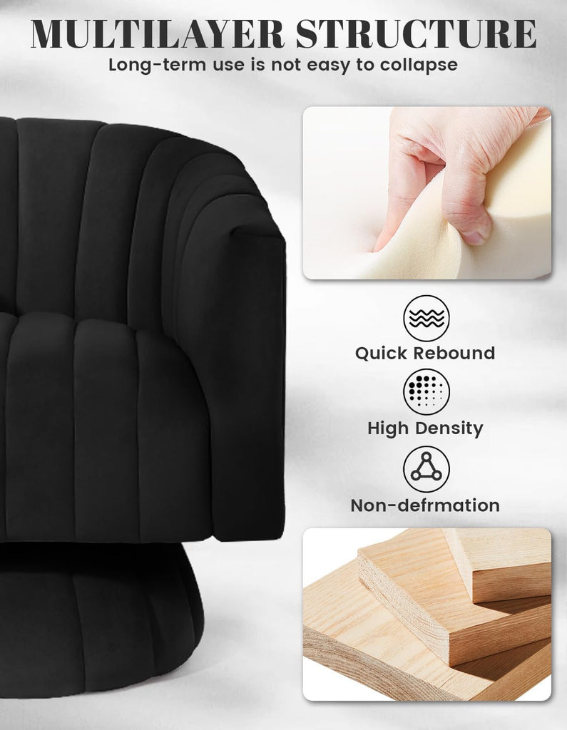 Swivel Accent Chair with Armrest, Mid Century 360 Degree Swivel Barrel Chair Overstuffed Tufted Velvet, Ideal