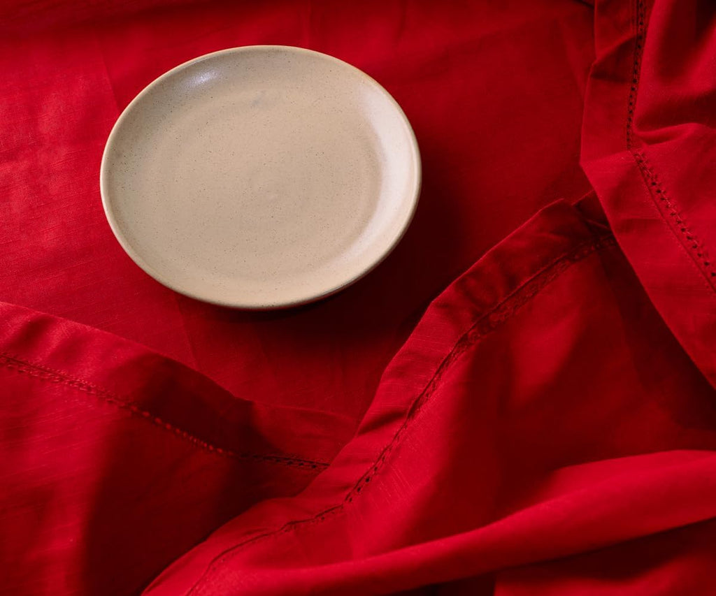 Red Round Tablecloth 60 inch, 100% Cotton, Hemstitch Tablecloths, Farmhouse Tablecloths, Wedding Out