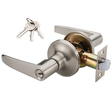 1 Pack of Lever Keyed Entry Door Lever Handle Lock, Universal Door Knob Hardware, Nickel Brushed Color