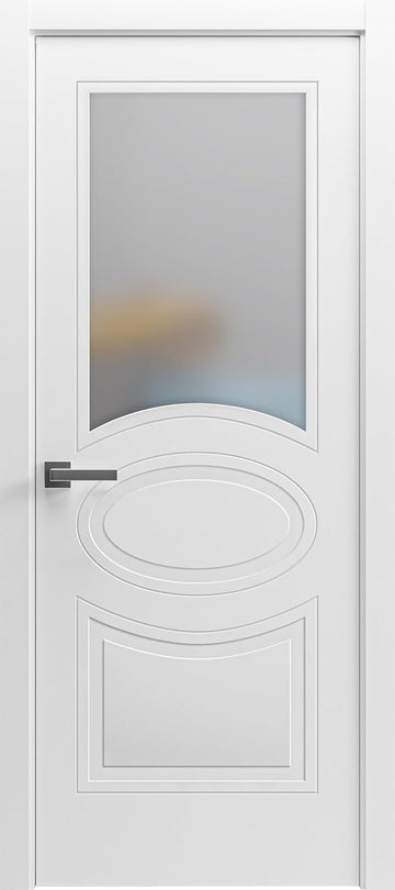 Solid French Door Opaque Glass 28 x 80 inches | Mela 7012 Matte White | Single Regular Panel Frame Handle | Bathroom Bedroom Modern Doors