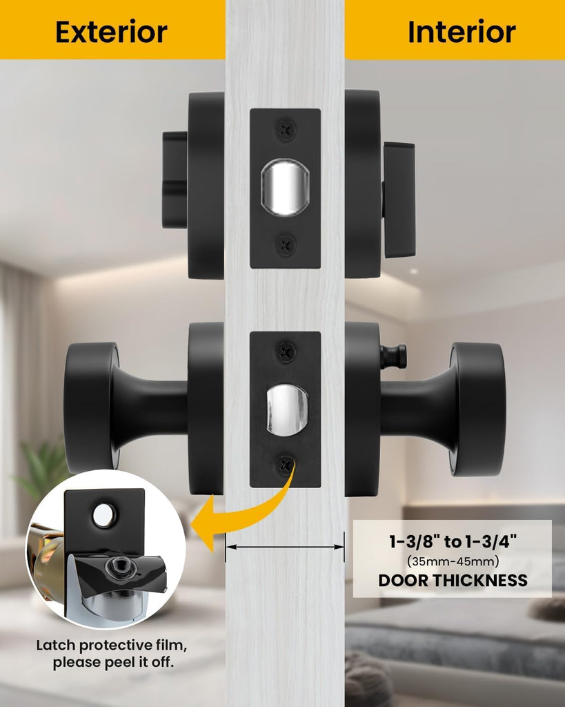 Matte Black Door Knobs with Deadbolt, Zinc-Alloy Matte Black Exterior Door Lock Set