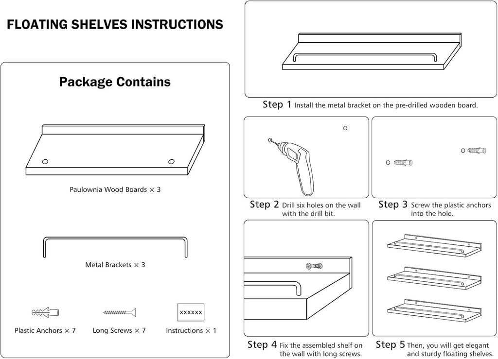 Floating Shelves for Wall Decor, White and Grey Shelves , Picture Frames, Plants, Kitchen (Set of 3)