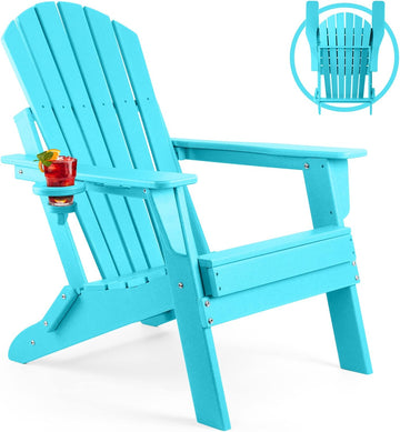 Adirondack Folding Chair, Fire Pit Chairs with Cup Holder | HDPE All Weather, Quick-Folding, No Rot or Rust or Crack
