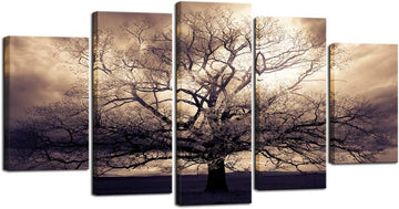 5 Piece Large Canvas Wall Art Sepia Tree of Life Picture Photo Art Print on Canvas Mysterious Fantasy Forest Artwork