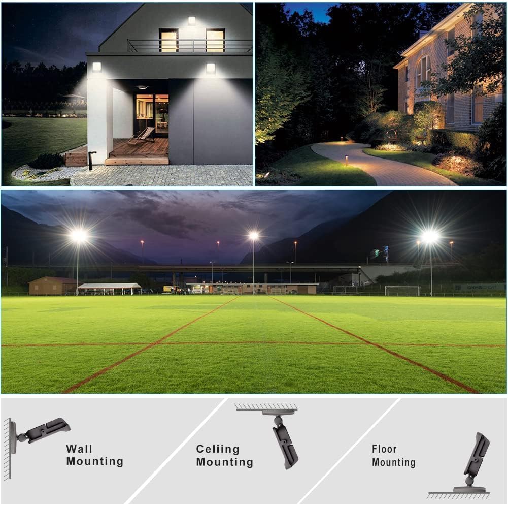 6Pack 150W LED Flood Light Outdoor with Knuckle, 100-277VDriver Equipped, 5 Years: IP65 Waterproof 21000LM, 5000K